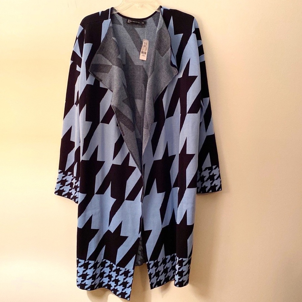 NY&Co Houndstooth Flyaway Cardigan, SZ Small and Large, Black/Blue